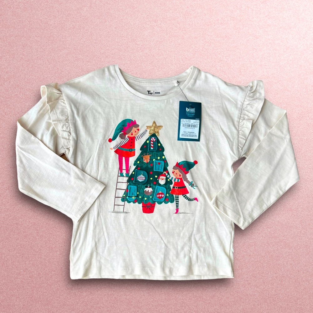NEW! Girl’s Christmas Advent Long sleeve ruffle shirt size:5-6 y/o (110-116cm)